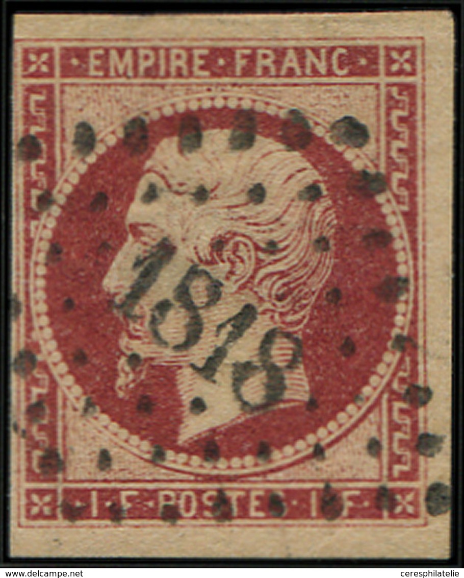 EMPIRE NON DENTELE - 18    1f. Carmin, Obl. PC 1818, 2 Petits Pelurages, Sinon TB - 1853-1860 Napoléon III