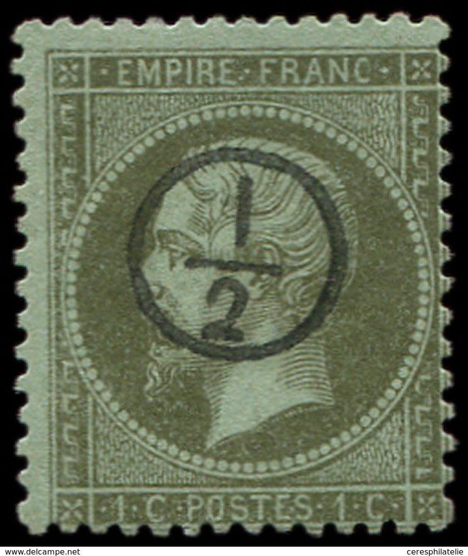 EMPIRE DENTELE - 19    1c. Olive, Obl. Cachet De Facteur 1/2 Dans Un Cercle, TB - 1862 Napoleon III