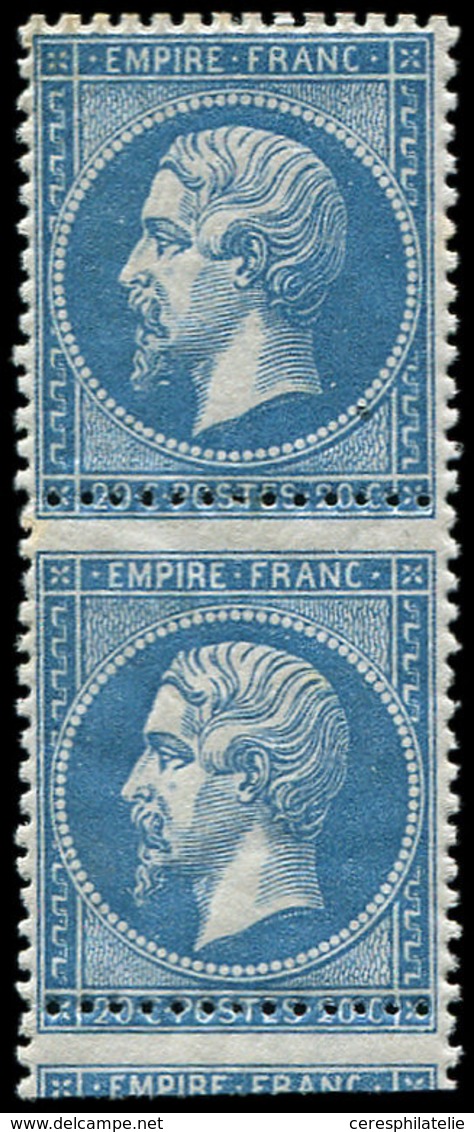 ** EMPIRE DENTELE - 22   20c. Bleu, Piquage Décalé, PAIRE Verticale, Voisin En Bas, TTB - 1862 Napoleon III