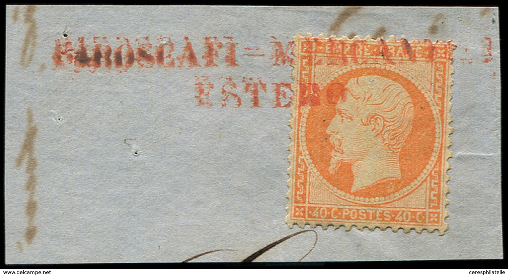 EMPIRE DENTELE - 23   40c. Orange, Obl. Griffe Rouge PIROSCAFI-MERCANTILE/ESTERO S. Fragt, TB - 1862 Napoleon III