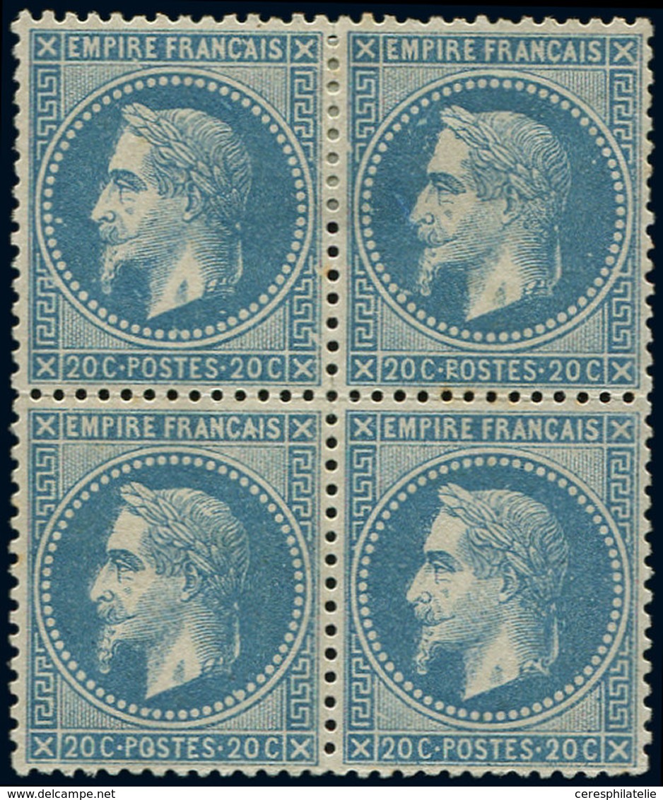 * EMPIRE LAURE - 29B  20c. Bleu, T II, BLOC De 4, Très Bien Centré, TTB - 1863-1870 Napoléon III Lauré