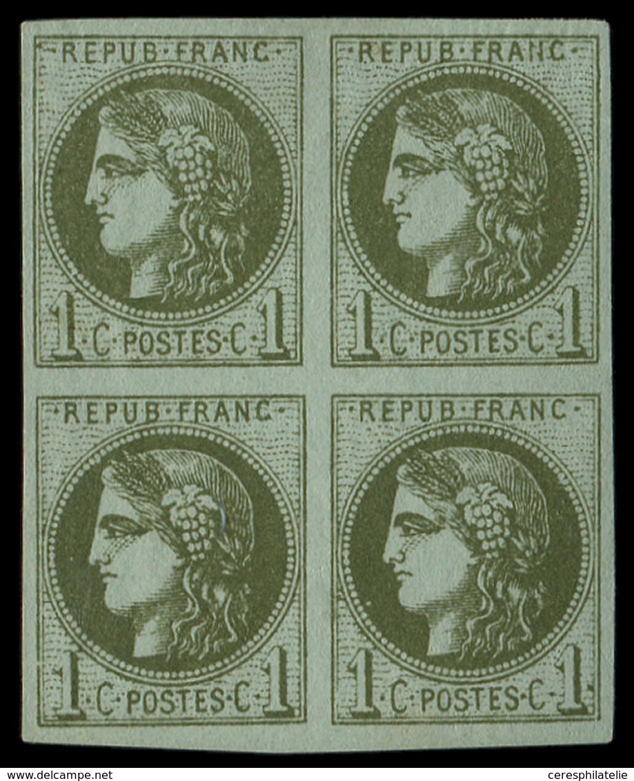 ** EMISSION DE BORDEAUX - 39B   1c. Olive, R II, BLOC De 4, La Paire Sup. Petite Ch., Très Frais Et TTB - 1870 Bordeaux Printing