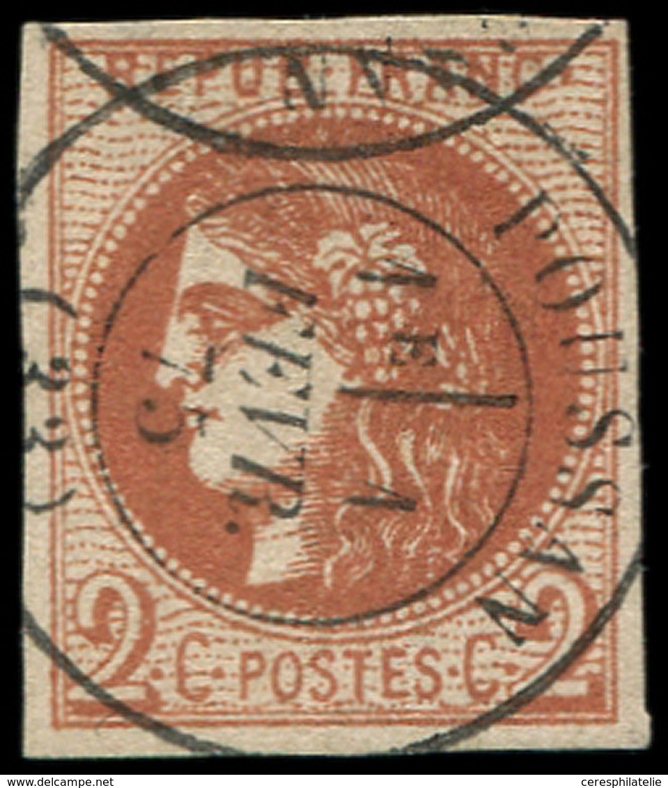 EMISSION DE BORDEAUX - 40B   2c. Brun-rouge, R II, Obl. Càd T17 POUSSAN 1/2/75, TTB - 1870 Bordeaux Printing