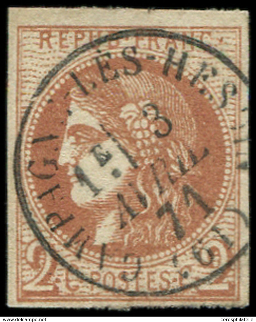 EMISSION DE BORDEAUX - 40B   2c. Brun-rouge, R II, Obl. Càd T16 CAMPAGNE-LES-HESDIN 3/4/71, Frappe Superbe - 1870 Bordeaux Printing