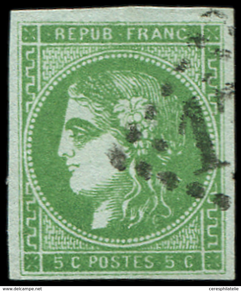 EMISSION DE BORDEAUX - 42B   5c. Vert Jaune, R II, 2ème état, Oblitéré GC, Belle Nuance, TB - 1870 Emisión De Bordeaux