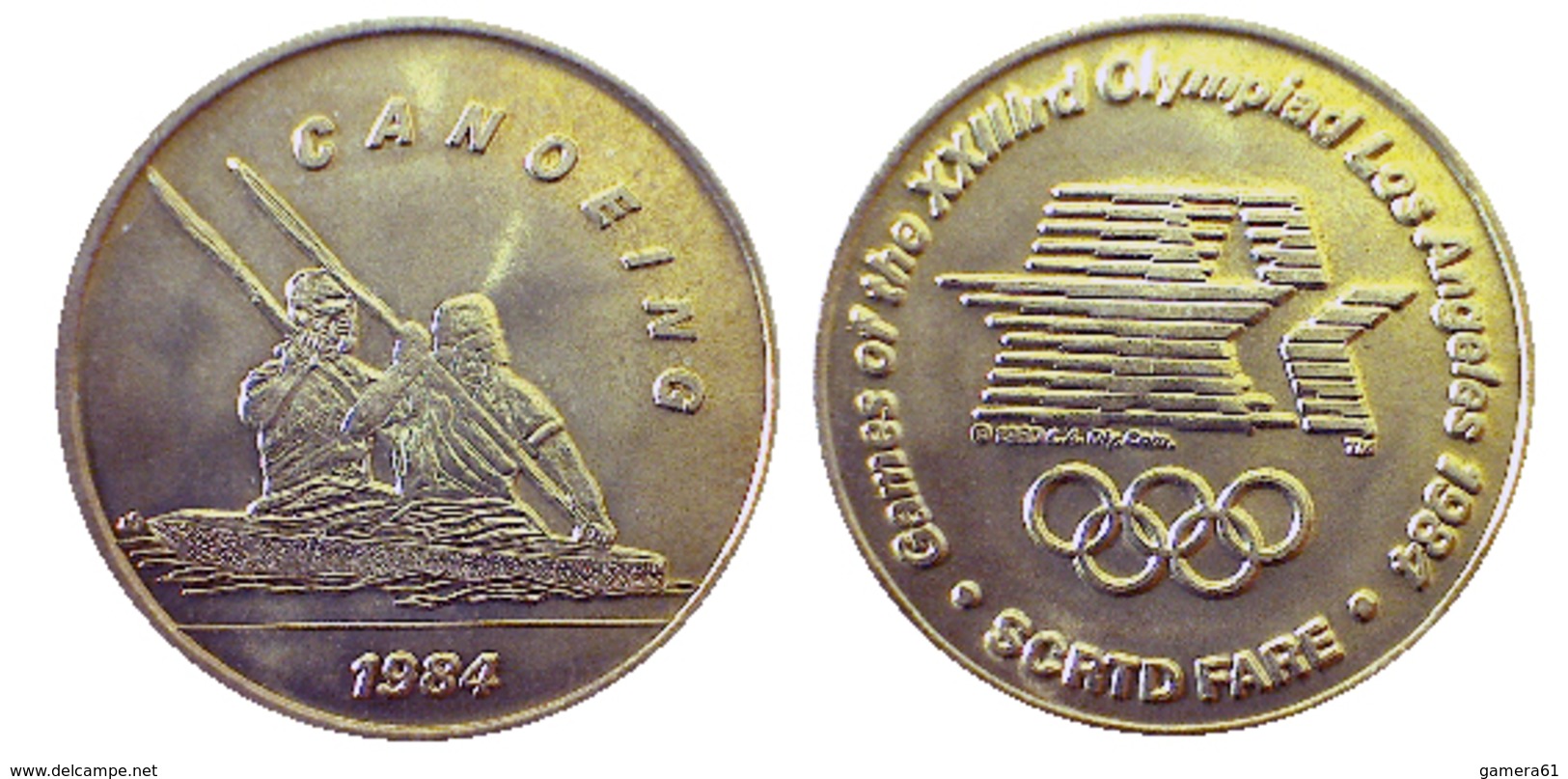 03880 GETTONE JETON TOKEN TRASPORTO TRANSIT GAMES OF THE XXIIIrd OLYMPIAD LOS ANGELES 1984 SCRTD FARE CANOEING - Other & Unclassified