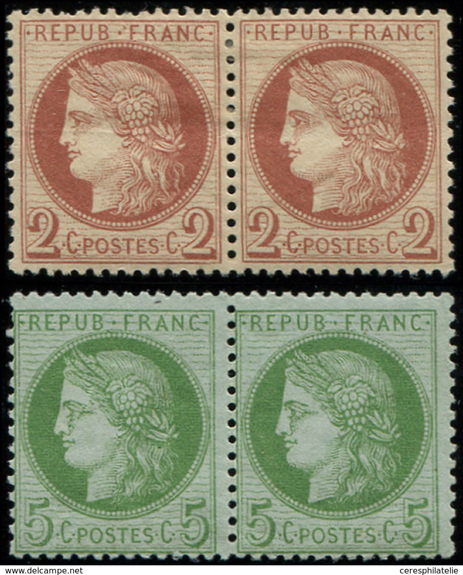 * CERES DENTELE - 51    2c. Rouge Brun, PAIRE Et N°53 5c. Vert S. Azuré, PAIRE Pelurage, Aspect TB - 1849-1876: Periodo Classico