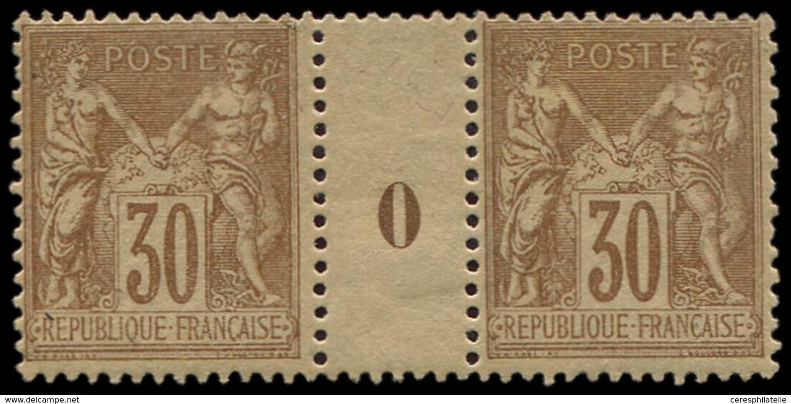 * TYPE SAGE - 80   30c. Brun, PAIRE Mill.0, Inf. Trace De Ch., TB - 1876-1878 Sage (Type I)