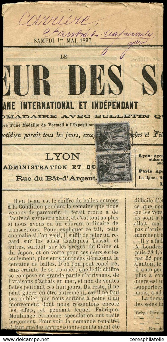 Let TYPE SAGE SUR LETTRES - N°83 PAIRE Obl. Càd Sur Le MONITEUR DES SOIES Lyon Du 1/5/97 Pour Le Dépt Du Gard, Journal D - 1877-1920: Semi Modern Period