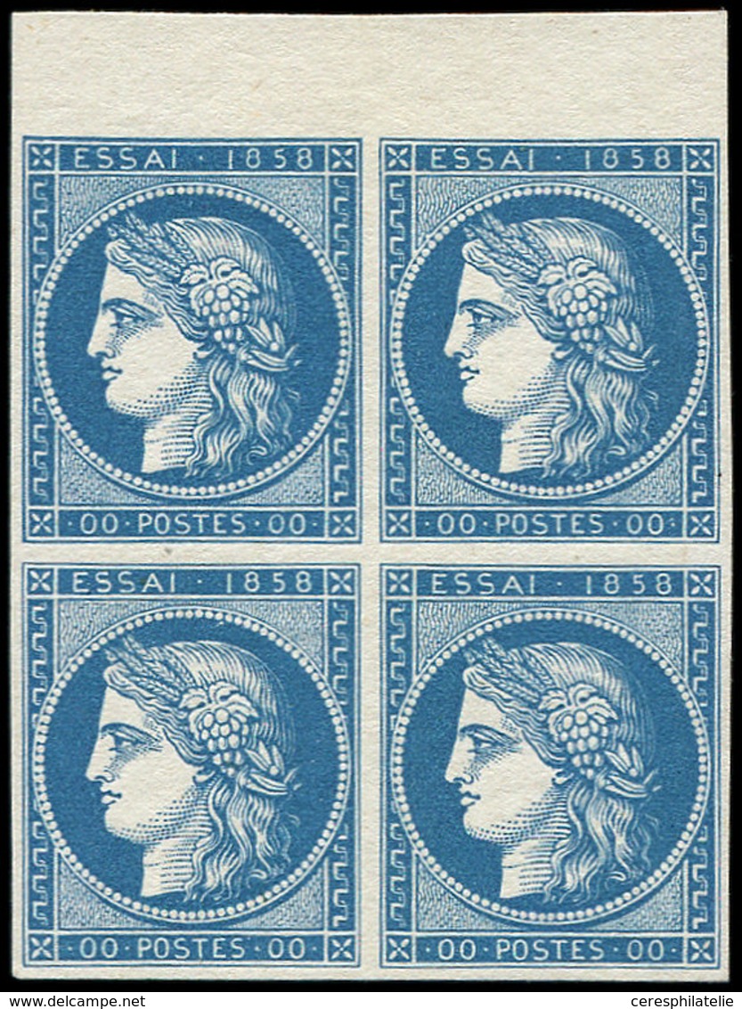 (*) ESSAIS -  1858 : Cérès, Val. 00 En Bleu, BLOC De 4 Bdf, TB - Other & Unclassified