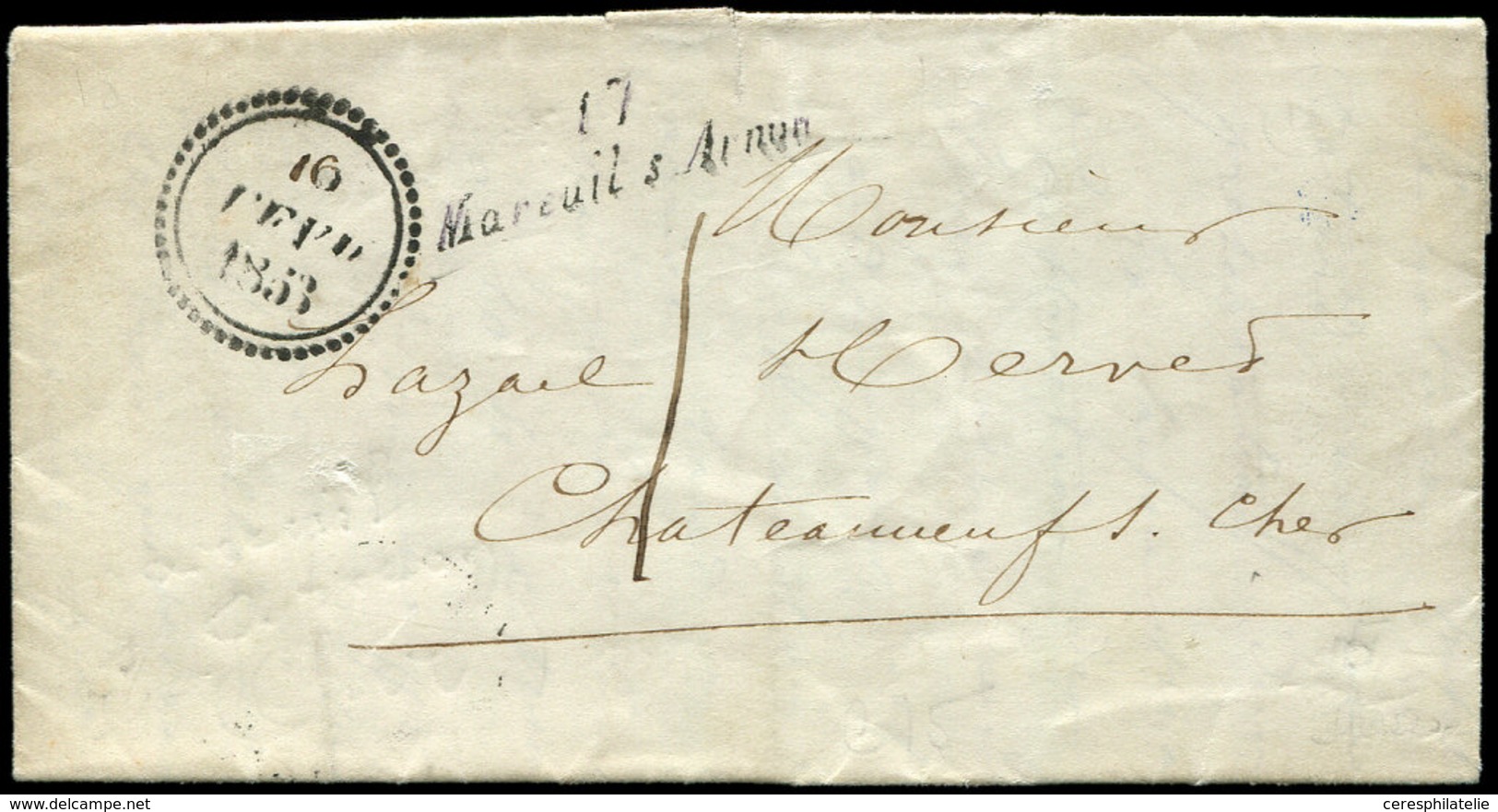 Let OBLITERATIONS PAR DEPARTEMENTS - 17/CHER Cursive 17/MAREUIL-S-ARNON Sur LAC, Dateur B 16/2/53, TB - 1849-1876: Periodo Clásico