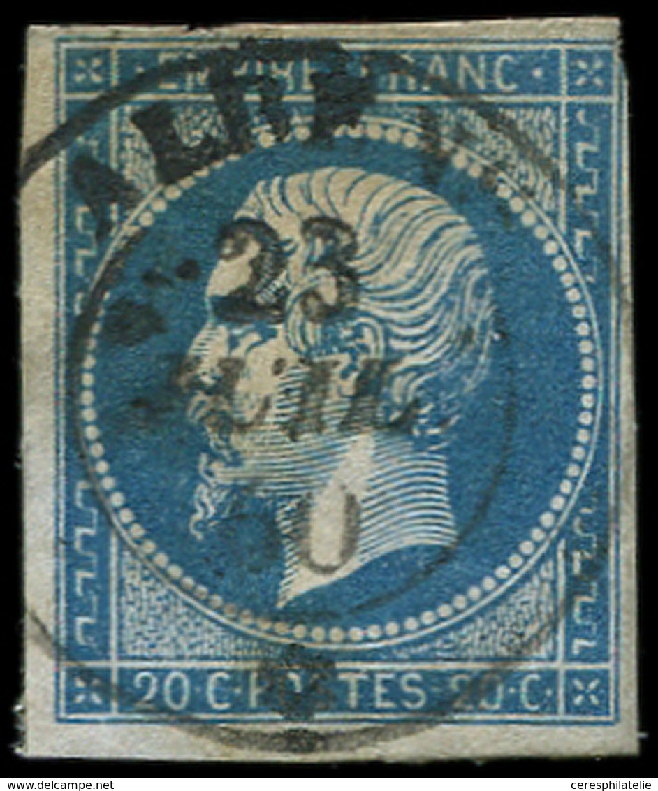 DUCHE DE SAVOIE - Oblitérations Sur Timbres Français N°14 20c. Bleu P.d., Obl. Càd Sarde ALBENS Central 23/7/60, TB - 1849-1876: Classic Period