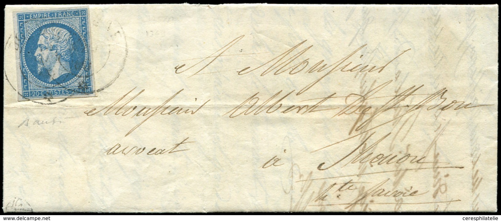 Let DUCHE DE SAVOIE - Oblitérations Sur Timbres Français N°14 Obl. Càd Sarde DOUVAINE 15/9/60 Sur LAC, Arr. THONON 16/9, - 1849-1876: Classic Period