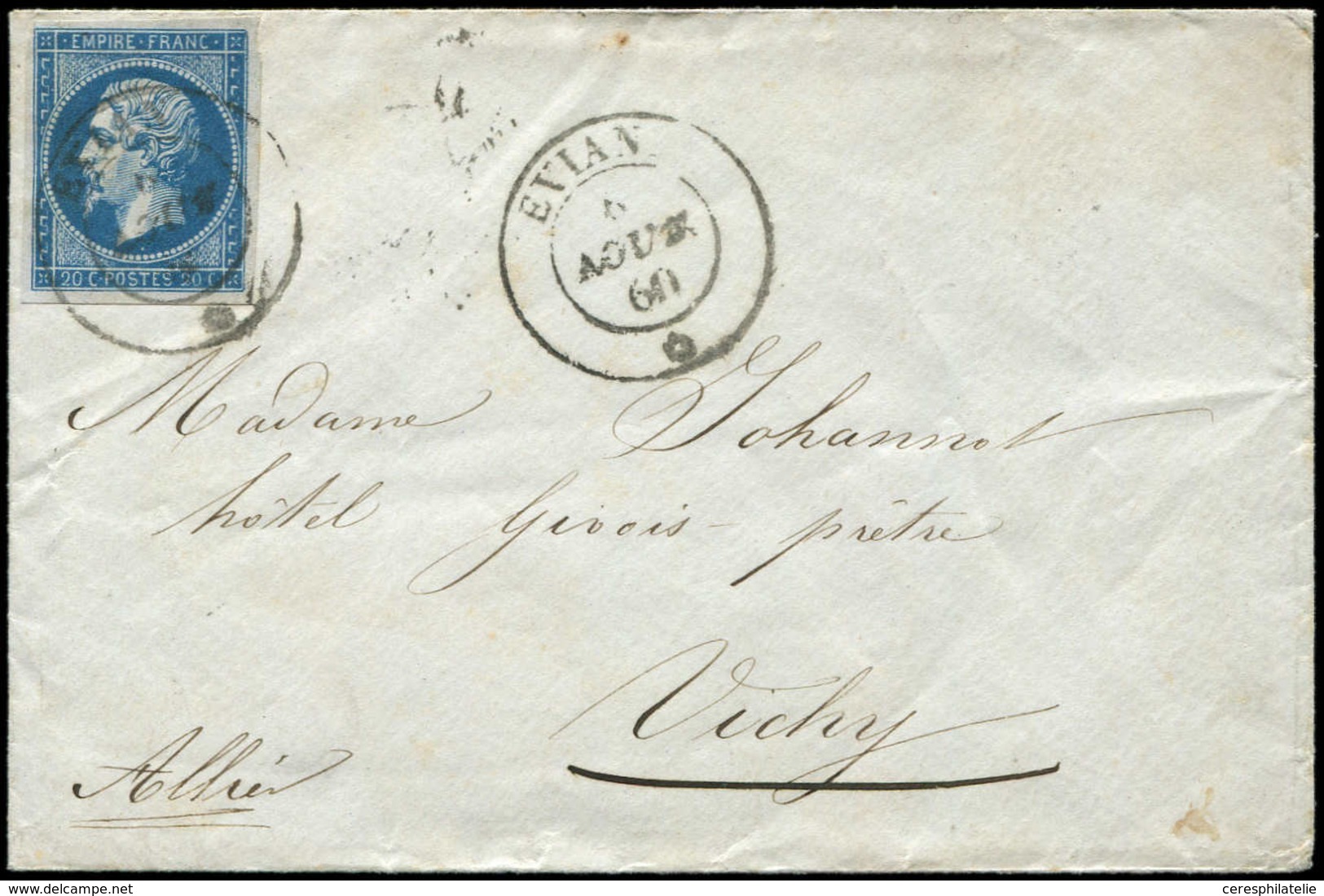 Let DUCHE DE SAVOIE - Oblitérations Sur Timbres Français N°14A Obl. Càd Sarde EVIAN 6/8/60 S. Env., TB, Cote Cérès 1650 - 1849-1876: Classic Period