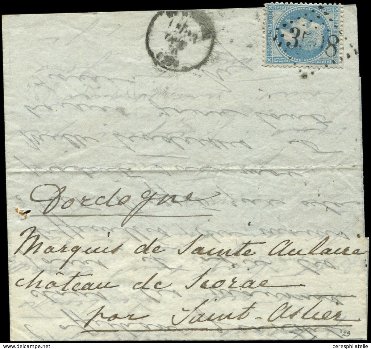 Let BALLONS MONTES - N°29B Obl. GC 3508 à L'arr. à St ASTIER S. LAC Du 18/10/70, PLI CONFIE Du LAFAYETTE, TB - War 1870