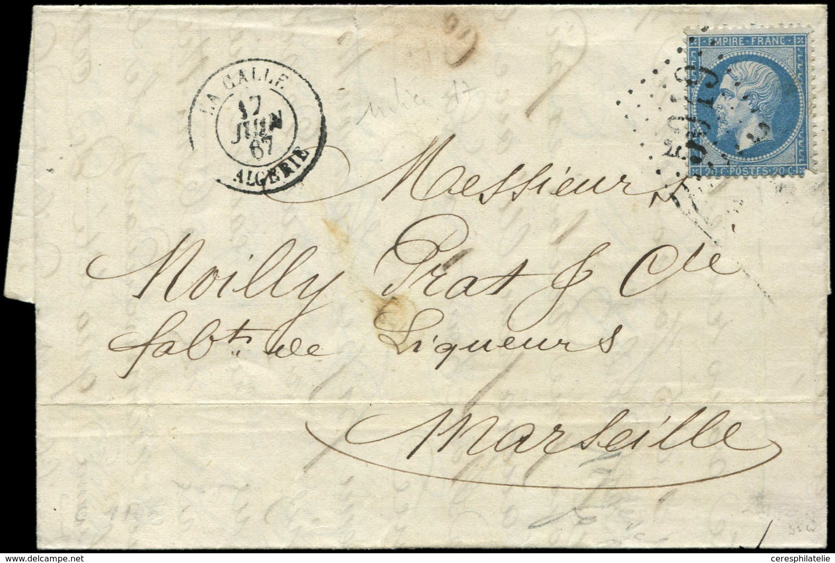 Let LETTRES ET OBLITERATIONS D'ALGERIE - N°22 Obl. GC 5019 S. LAC, Càd LA CALLE 17/6/67, TB - 1849-1876: Classic Period