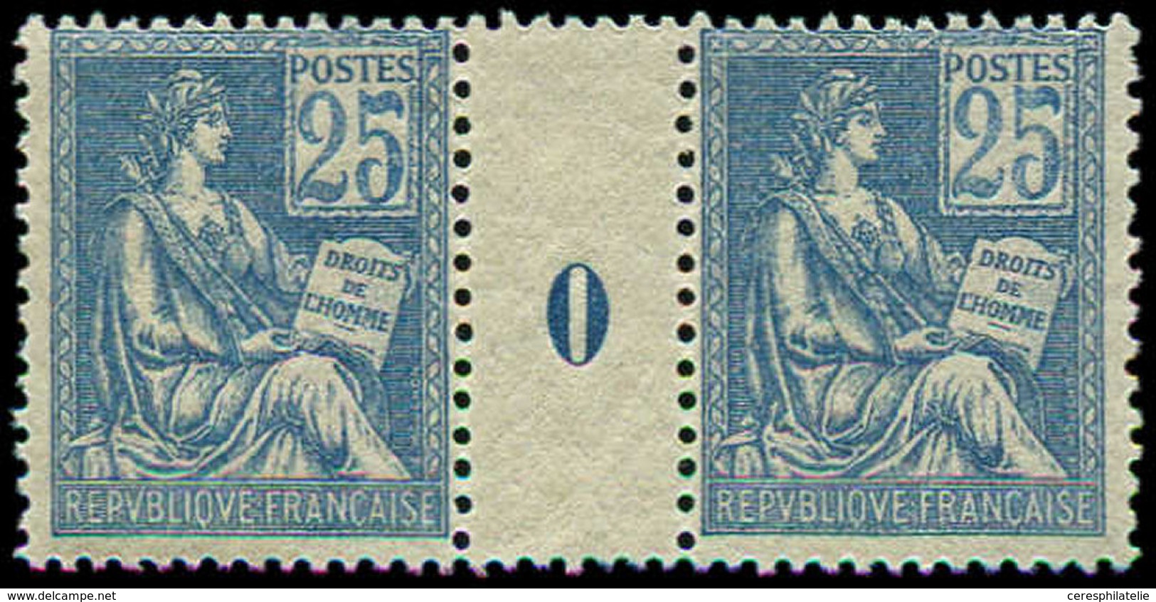 ** EMISSIONS DU XXème SIECLE - 114   Mouchon, 25c. Bleu, PAIRE Mill.0, TB - Unused Stamps