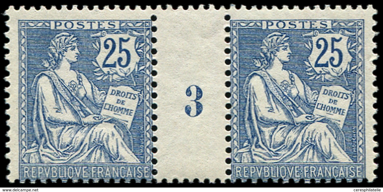 ** EMISSIONS DU XXème SIECLE - 127   Mouchon Retouché, 25c. Bleu, PAIRE Mill.3, TB - Unused Stamps