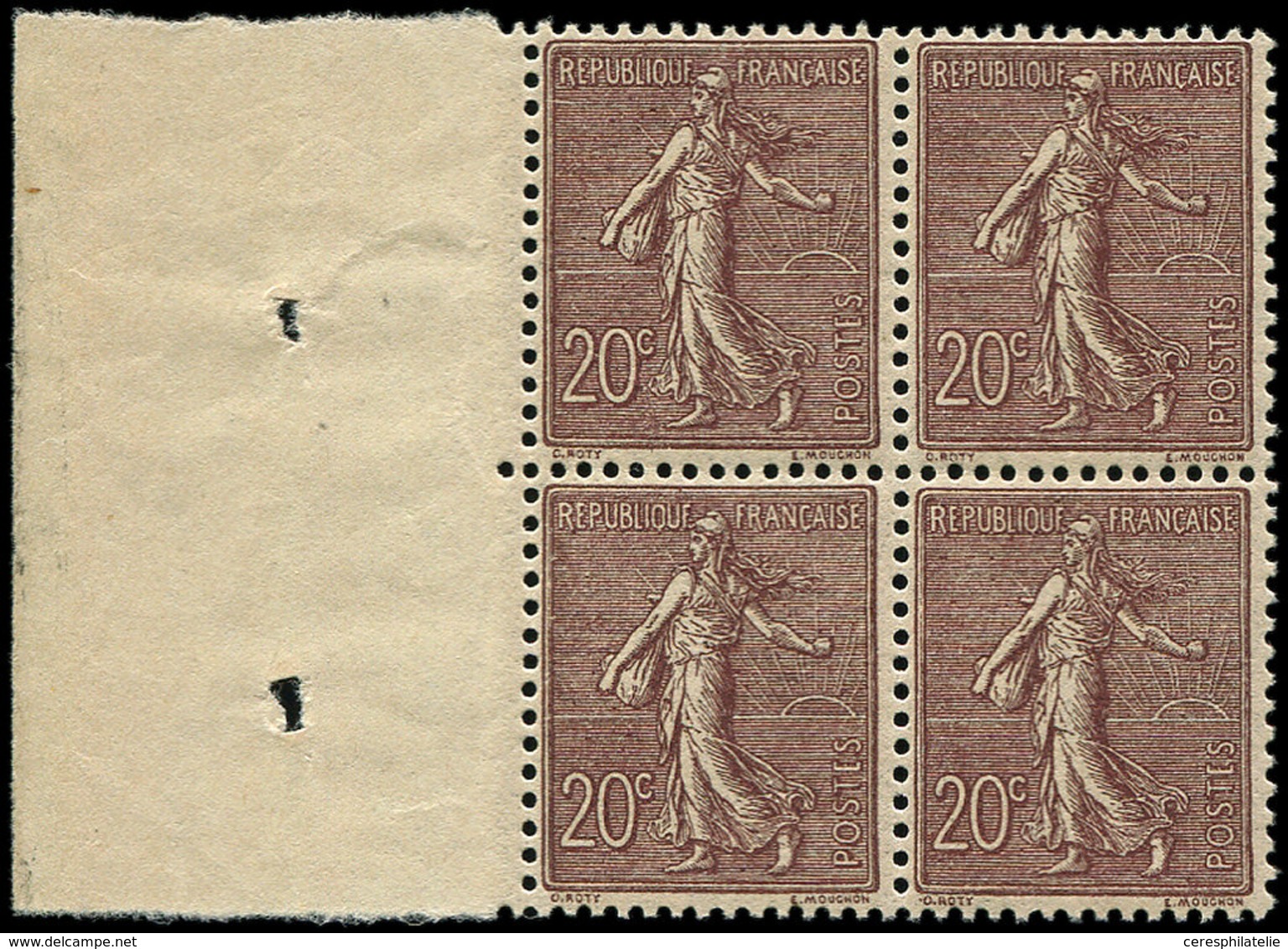 ** EMISSIONS DU XXème SIECLE - 131a  Semeuse Lignée, 20c. Brun-lilas Foncé, BLOC De 4 Bdf, Très Bon Centrage, Superbe - Unused Stamps