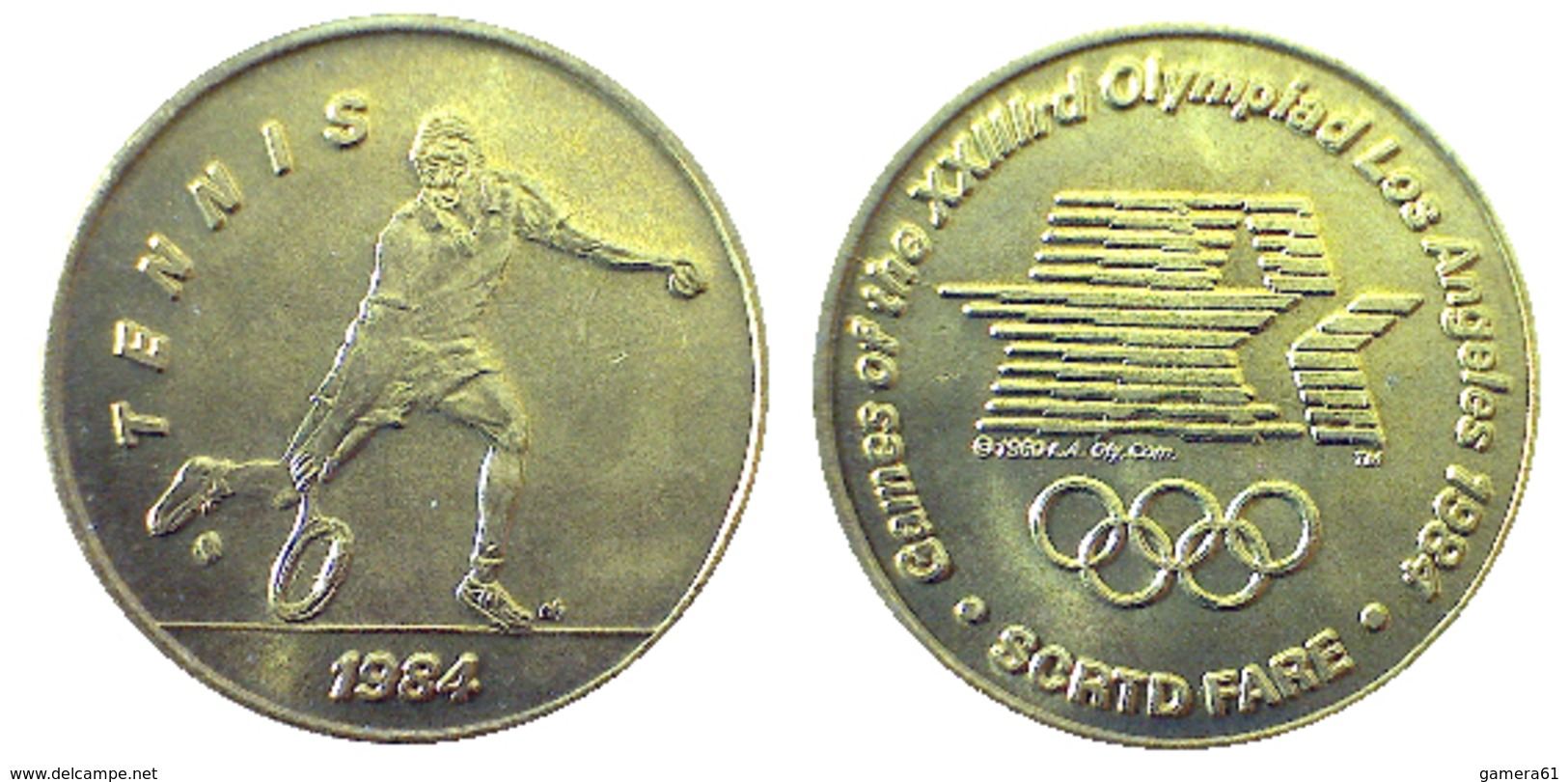 03893 GETTONE JETON TOKEN TRASPORTO TRANSIT GAMES OF THE XXIIIrd OLYMPIAD LOS ANGELES 1984 SCRTD FARE TENNIS - Other & Unclassified