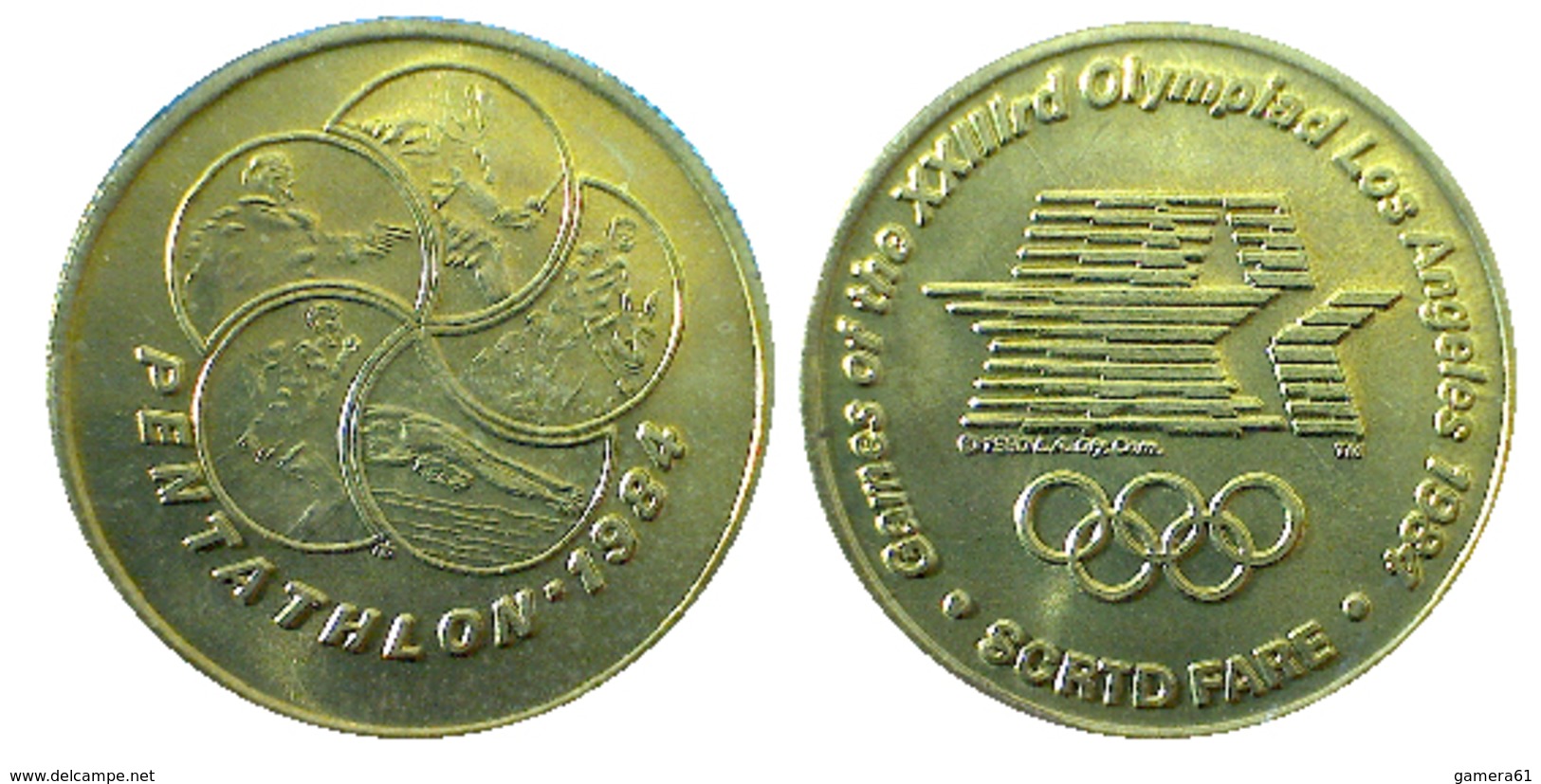 03896 GETTONE JETON TOKEN TRASPORTO TRANSIT GAMES OF THE XXIIIrd OLYMPIAD LOS ANGELES 1984 SCRTD FARE PENTATHLON - Other & Unclassified