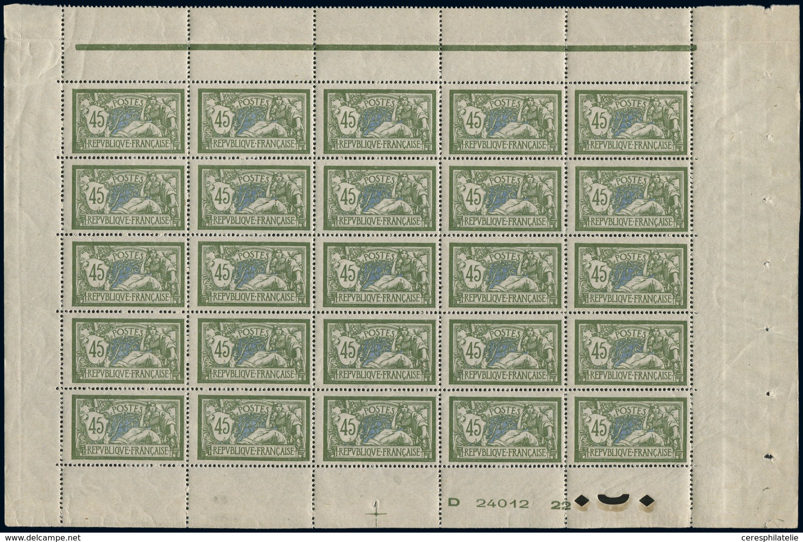 ** TIMBRES EN FEUILLES - 143   Merson, 45c. Vert Et Bleu, PANNEAU De 25, N°D 24012 22, TB - Full Sheets