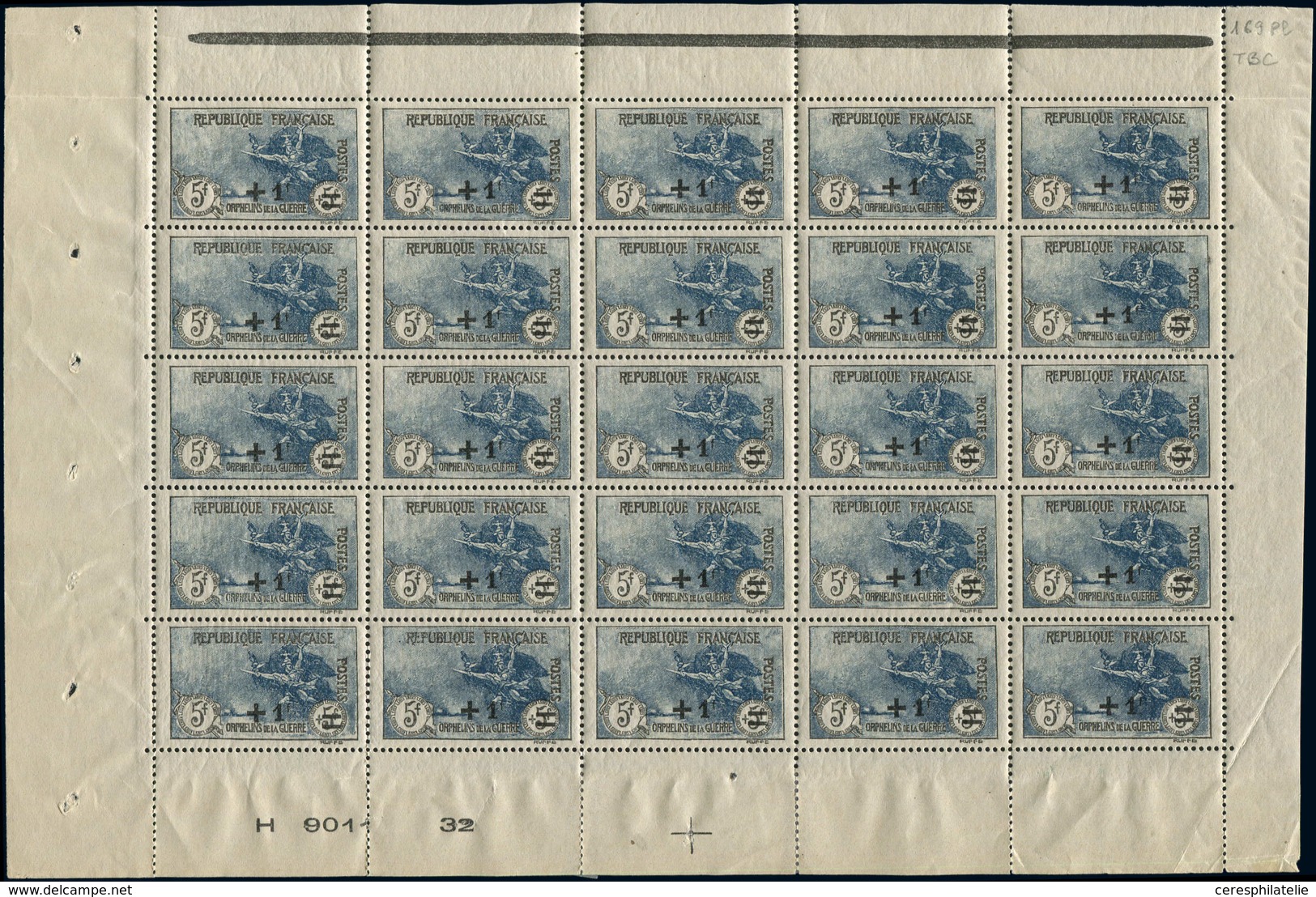 ** TIMBRES EN FEUILLES - 169   2ème Série Orphelins, +1f. S. 5f. + 5f., PANNEAU De 25, TB. J - Hojas Completas