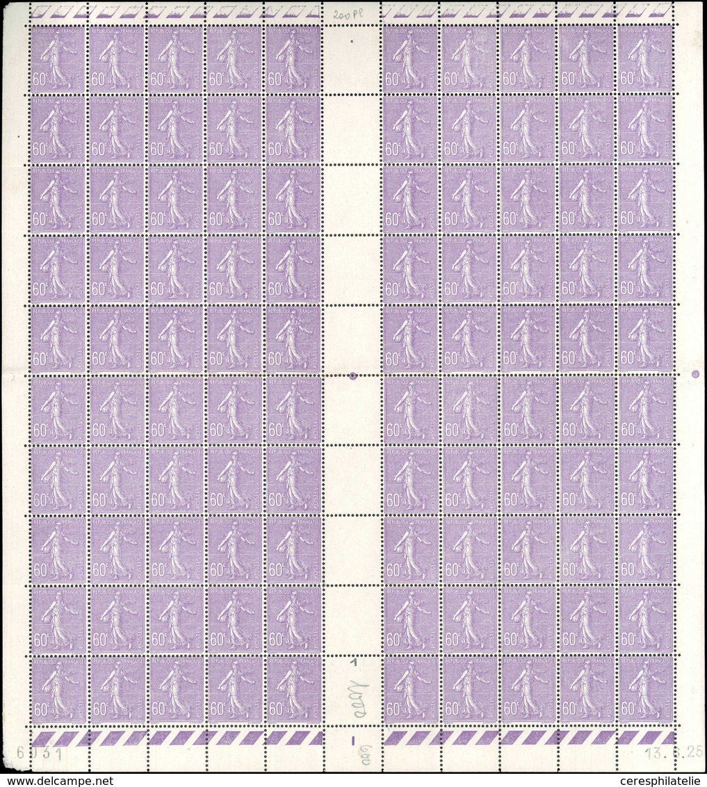 ** TIMBRES EN FEUILLES - 200   Semeuse Lignée, 60c. Lilas, FEUILLE De 100 Pliée, CD 13/6/25, TB - Full Sheets