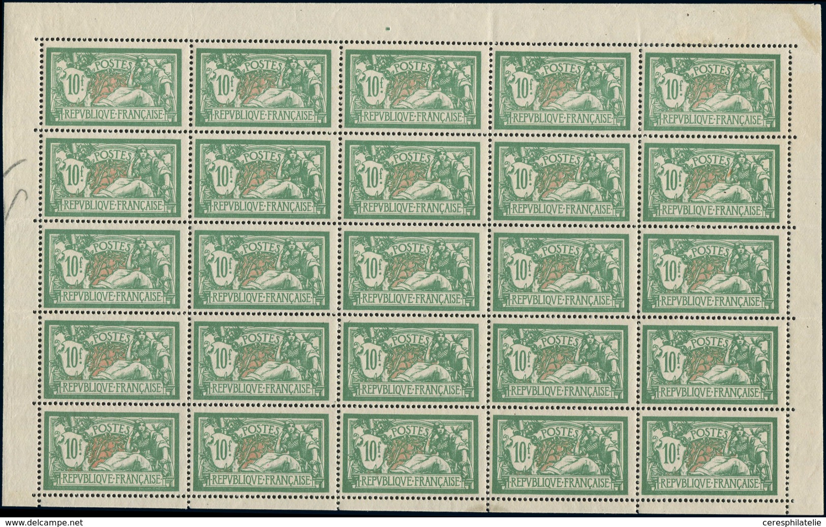 ** TIMBRES EN FEUILLES - 207   Merson, 10f. Vert Et Rouge, PANNEAU De 25 Avec Bords, TB - Hojas Completas