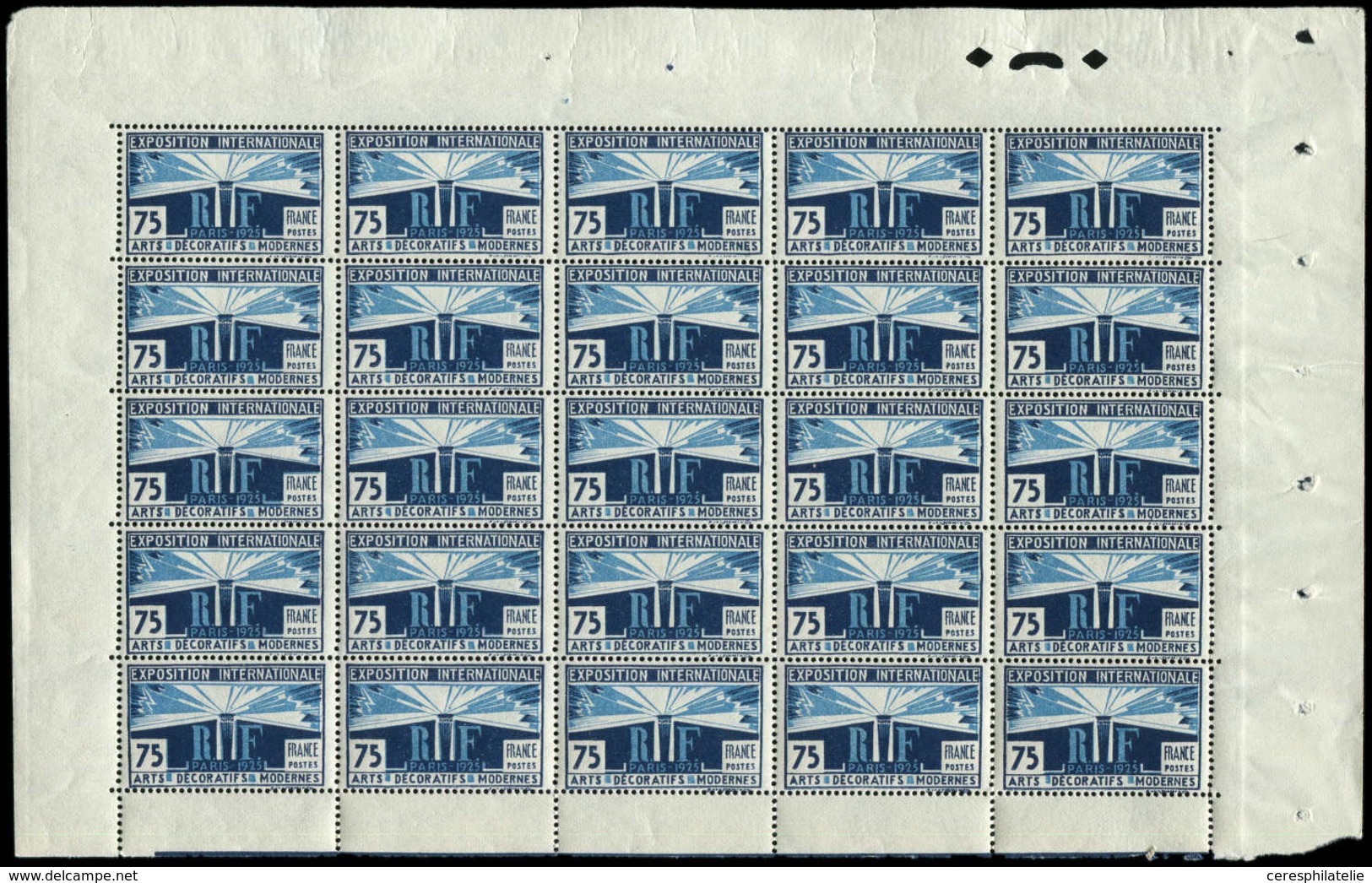 ** TIMBRES EN FEUILLES - 215   Arts Déco., 75c. Bleu Foncé Et Bleu, PANNEAU De 25, TB - Hojas Completas