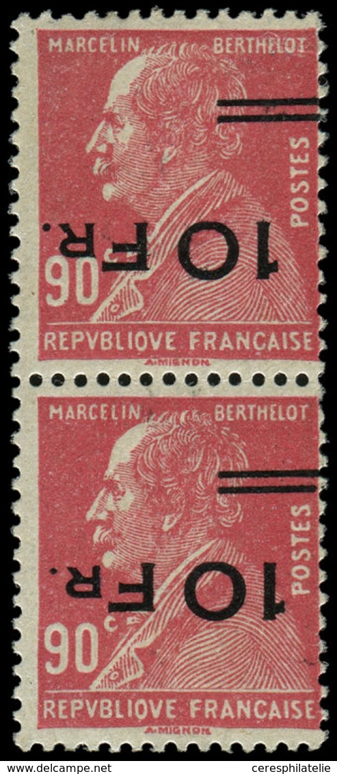 * POSTE AERIENNE - 3e  10Fr. Sur 90c. Rouge, Berthelot, ILE De FRANCE, Surch. RENVERSEE ESPACEE Tenant à Non Espacée, Ce - 1927-1959 Mint/hinged