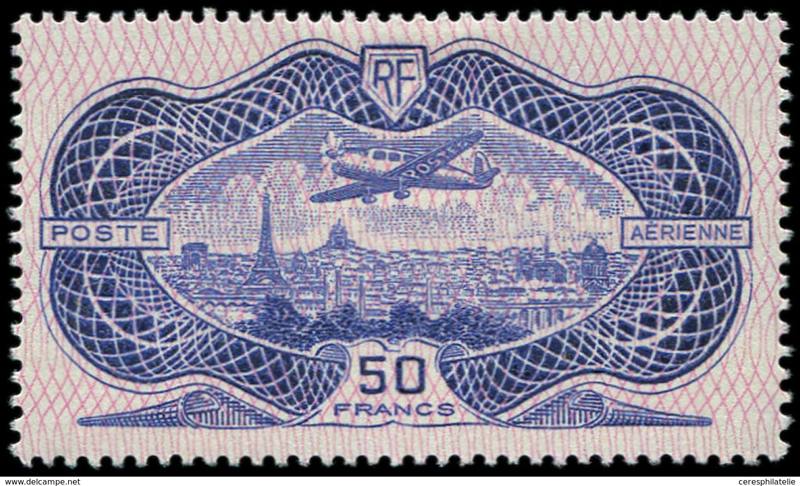 * POSTE AERIENNE - 15  50f. Burelé, TB - 1927-1959 Mint/hinged