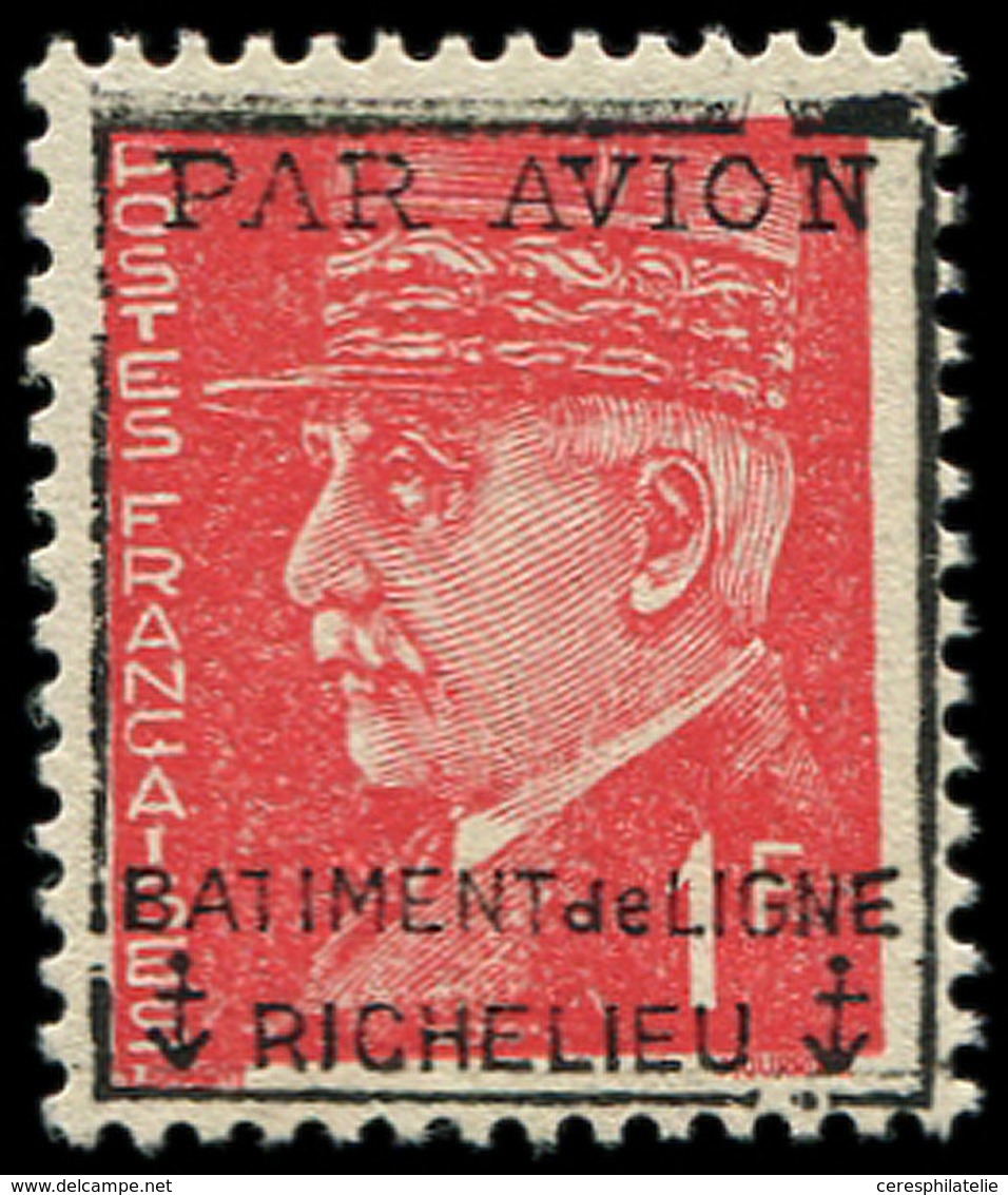 ** Poste Aérienne Militaire -  2 : Pétain, 1f. Rouge, Surch. BATIMENT De LIGNE RICHELIEU, TB - Military Airmail