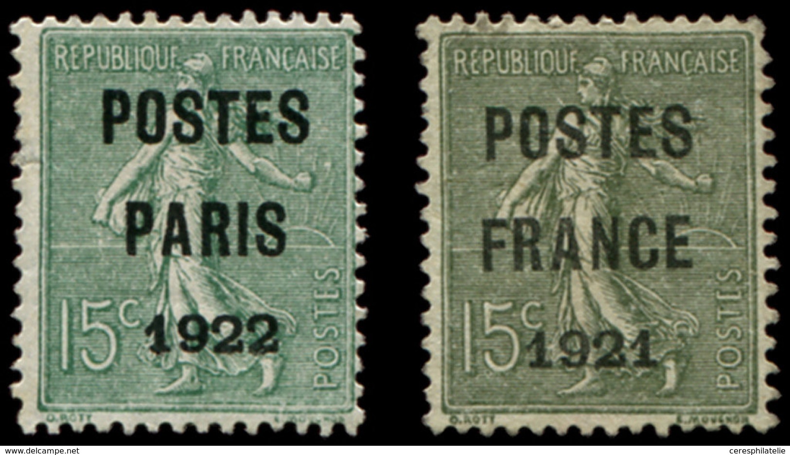 (*) PREOBLITERES - 31 Et 34, 15c. Vert Olive, POSTES PARIS 1922 Et POSTES FRANCE 1921, Les 2 Petit Aminci, Aspect TB - 1893-1947