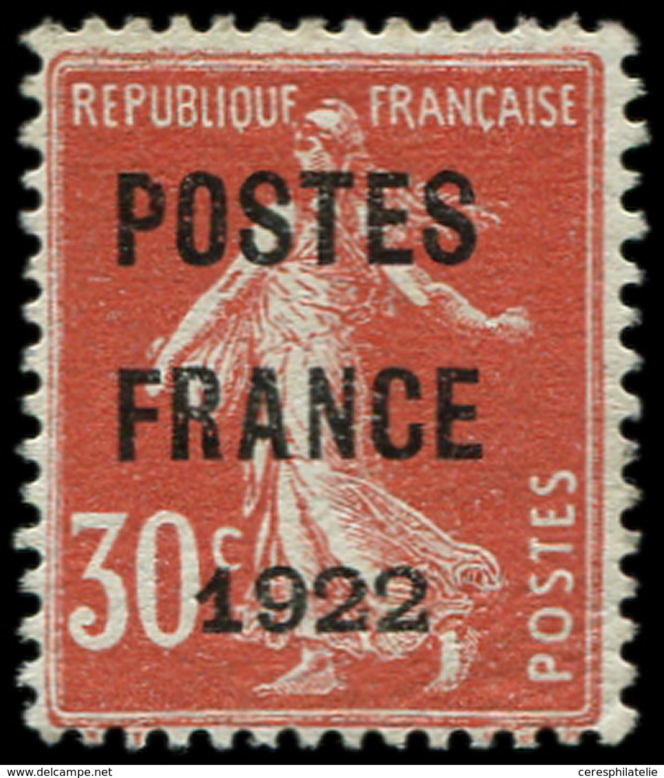 (*) PREOBLITERES - 38  30c. Rouge, POSTES FRANCE 1922, TB - 1893-1947