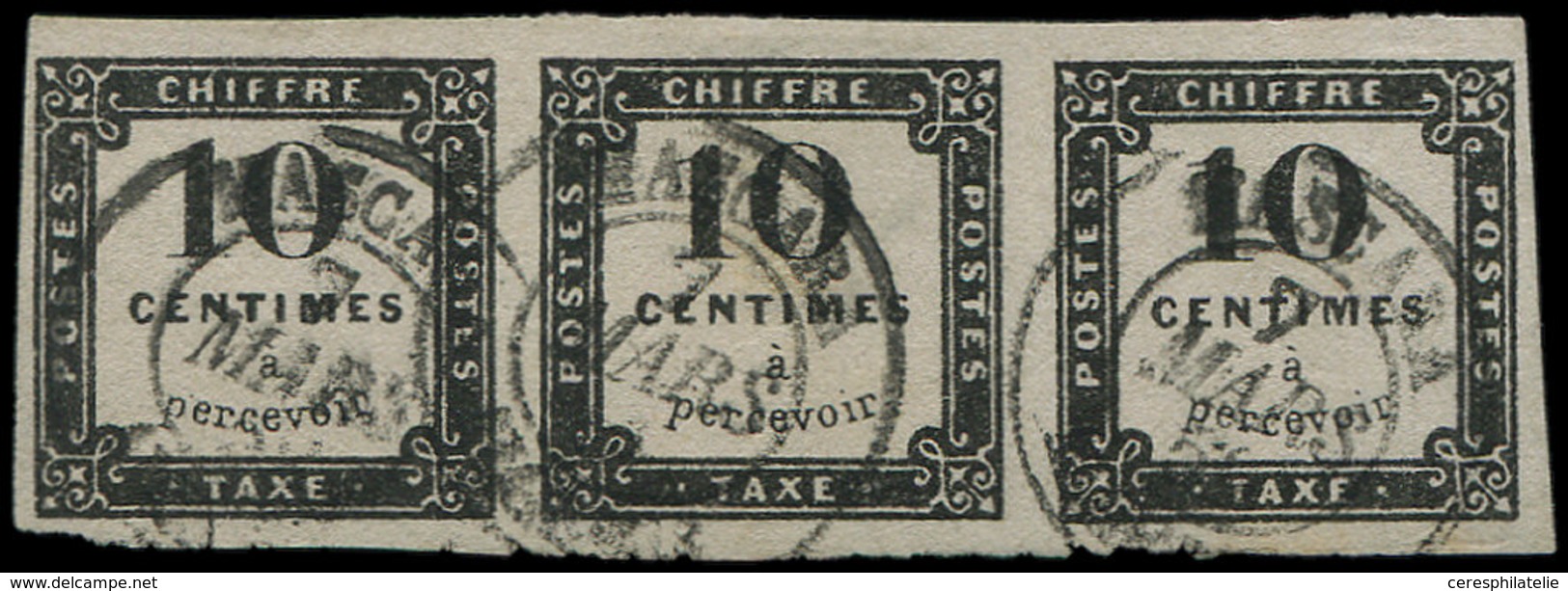 TAXE - 1   10c. Noir Litho, BANDE De 3 Obl. Càd T15 MASCARA, RR En Bande, TB - 1859-1959 Usados