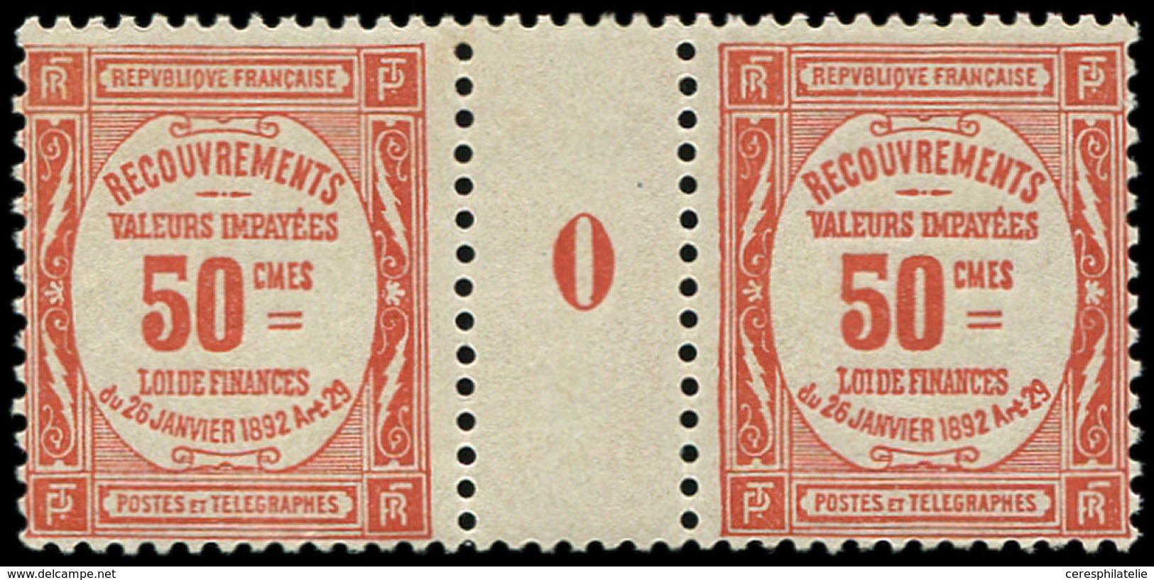 ** TAXE - 47  50c. Rouge, PAIRE Mill.0, Ch. S. Interp., TB - 1859-1959 Usados