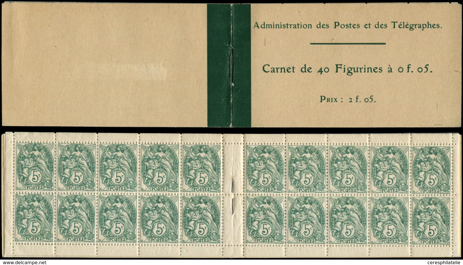 CARNETS (N°Cérès Jusqu'en1964) - 1    Blanc,  5c. Vert, N°111C, T IB, Carnet De 40, TTB - Other & Unclassified