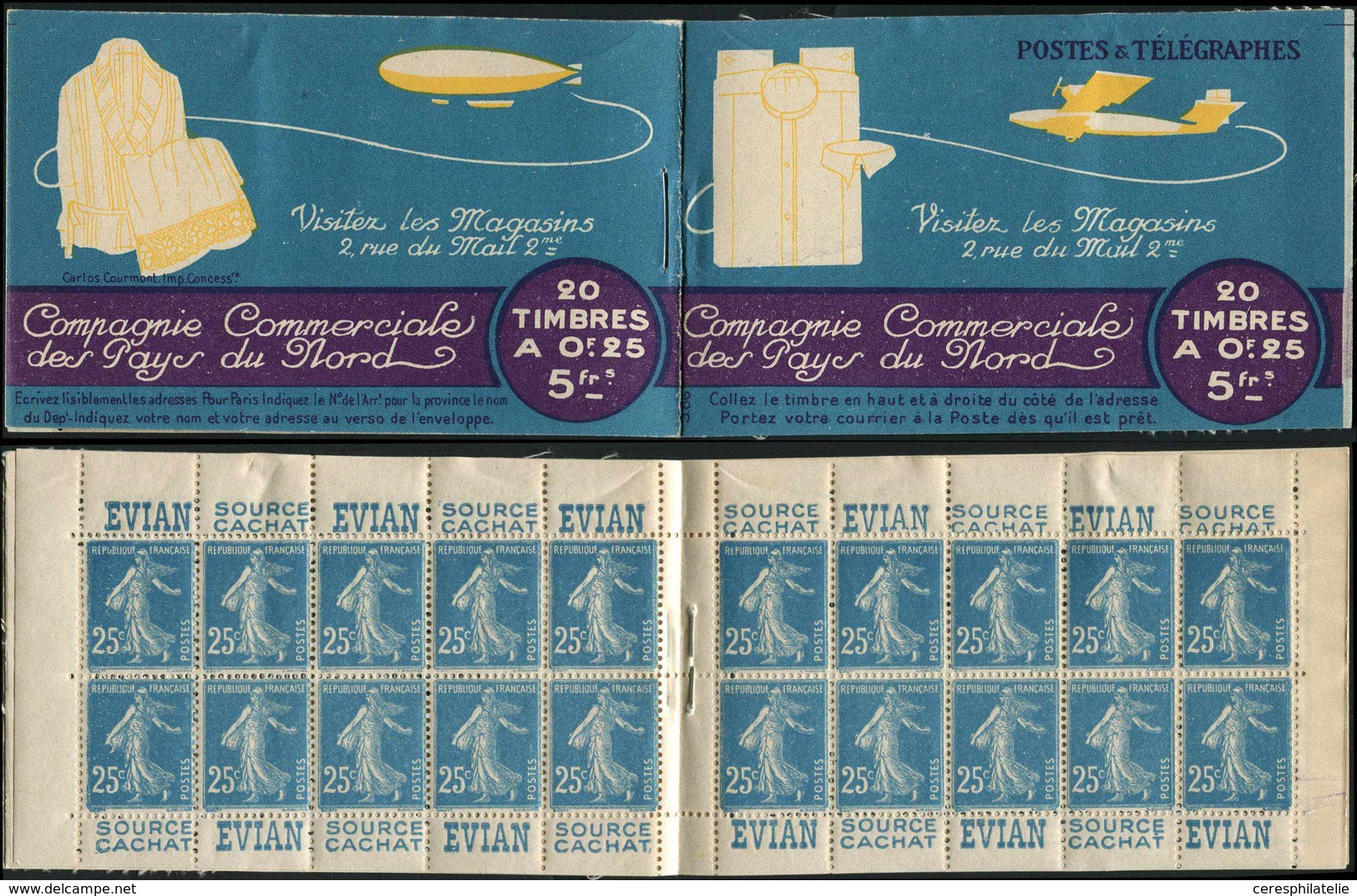 CARNETS (N°Cérès Jusqu'en1964) - 40   Semeuse Camée, 25c. Bleu, N°140B, T II, S. 86, Fraicheur Postale, TB - Other & Unclassified