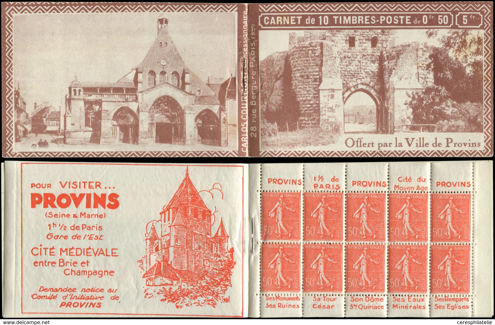 CARNETS (N°Cérès Jusqu'en1964) - 90   Semeuse Lignée, 50c. Rouge, N°199B, T IIB, S. Provins, TB - Other & Unclassified