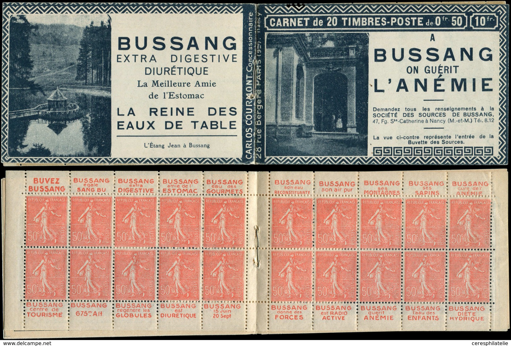 CARNETS (N°Cérès Jusqu'en1964) - 92   Semeuse Lignée, 50c. Rouge, N°199B, T IIB, S. Nancy, BUSSANG, Gomme Habituelle Lég - Otros & Sin Clasificación