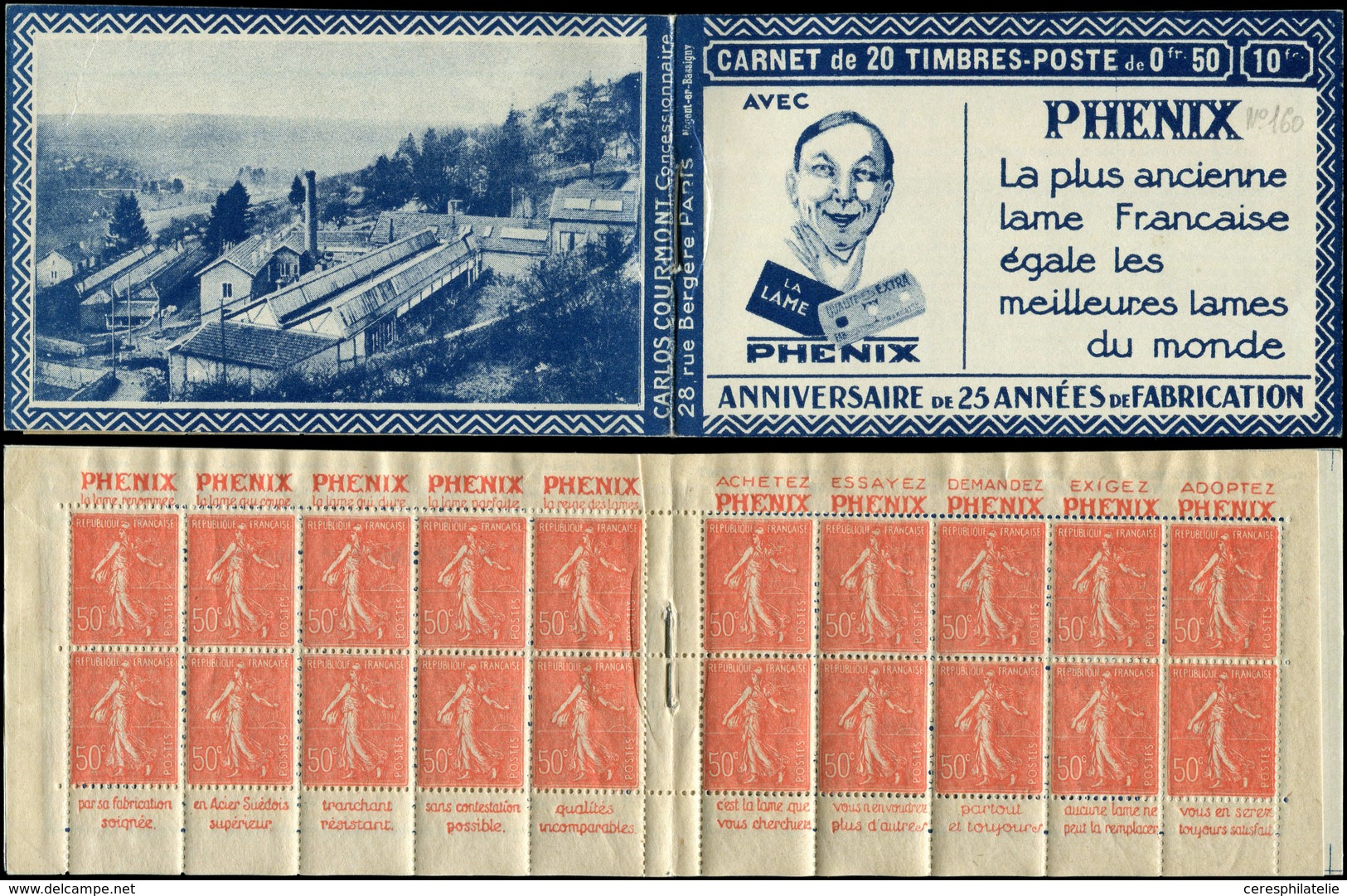 CARNETS (N°Cérès Jusqu'en1964) - 107  Semeuse Lignée, 50c. Rouge, N°199B, T IIB, S. Nogent En Bassigny, PHENIX, Haut De - Otros & Sin Clasificación