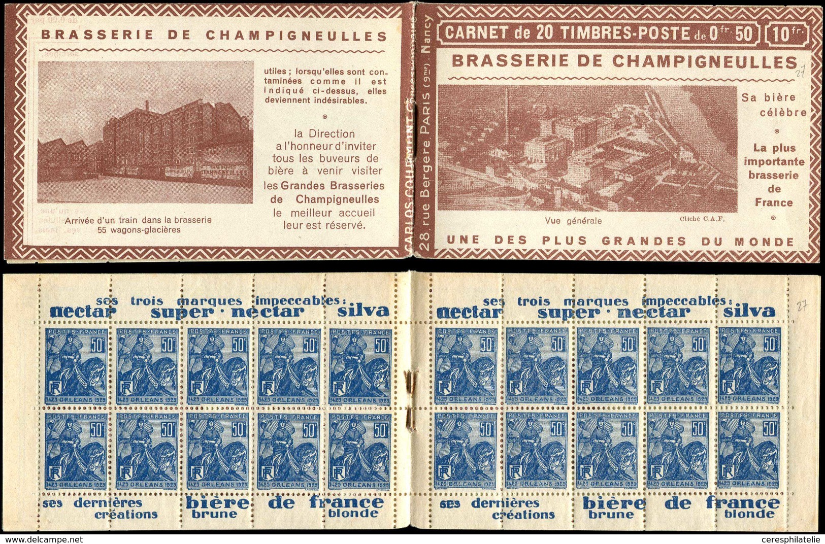 CARNETS (N°Cérès Jusqu'en1964) - 143  Jeanne D'Arc, 50c. Bleu, N°257, T I, S. Nancy, CHAMPIGNEULLES, TB - Otros & Sin Clasificación