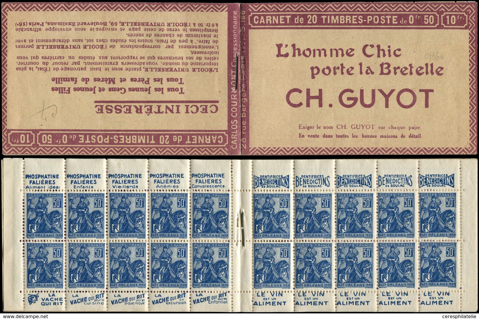 CARNETS (N°Cérès Jusqu'en1964) - 146  Jeanne D'Arc, 50c. Bleu, N°257, T I, S. 166, CH. GUYOT, TTB - Otros & Sin Clasificación