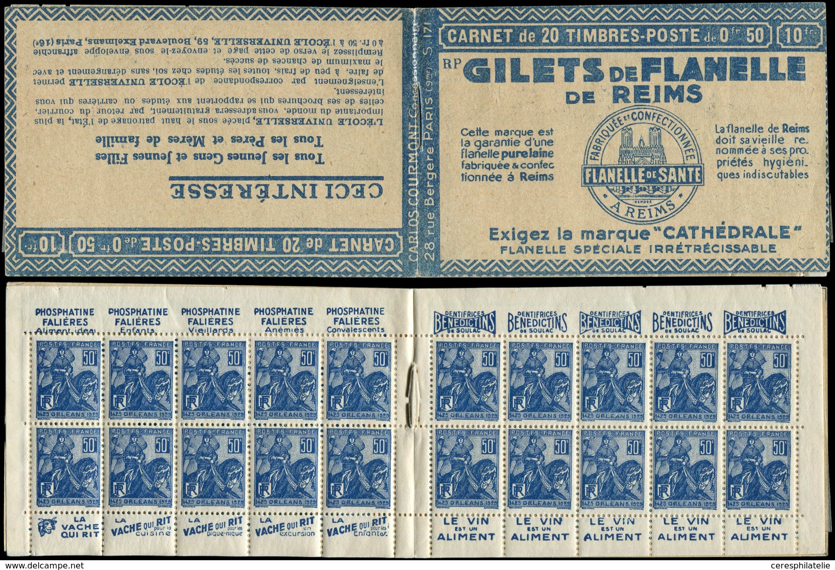 CARNETS (N°Cérès Jusqu'en1964) - 146  Jeanne D'Arc, 50c. Bleu, N°257, T I, S. 171-RP, GILETS De FLANELLE, TTB - Otros & Sin Clasificación