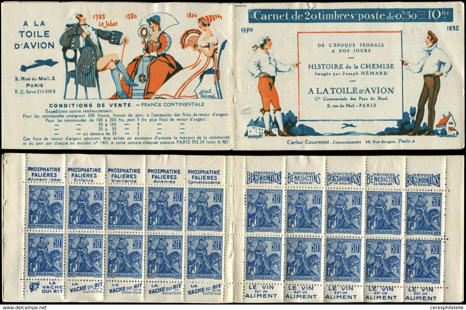 CARNETS (N°Cérès Jusqu'en1964) - 146  Jeanne D'Arc, 50c. Bleu, N°257, T I, S. Histoire De La Chemise, Toit Rouge, S.a., - Otros & Sin Clasificación