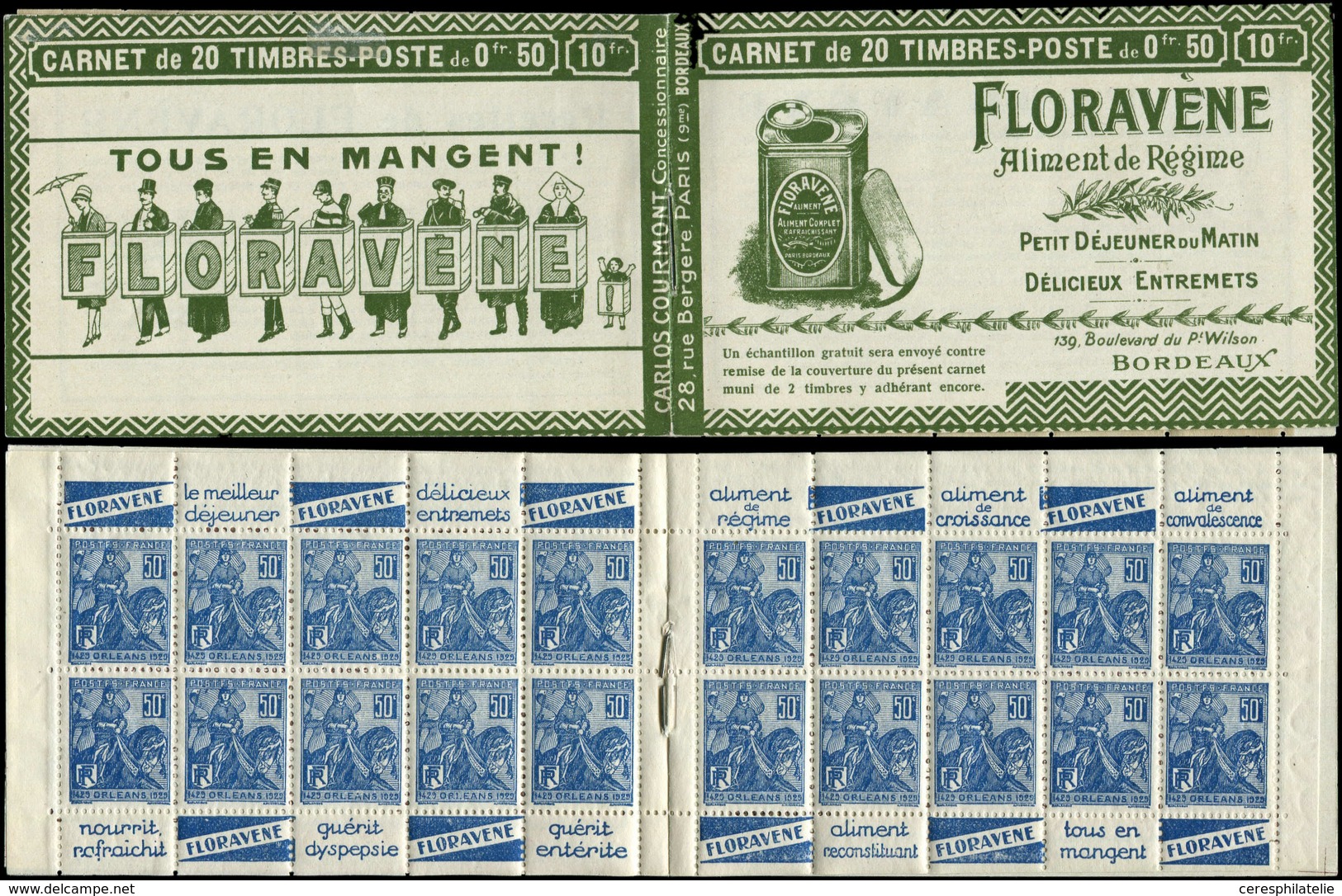 CARNETS (N°Cérès Jusqu'en1964) - 149  Jeanne D'Arc, 50c. Bleu, N°257, T I, S. Bordeaux, FLORAVENE, TTB - Otros & Sin Clasificación