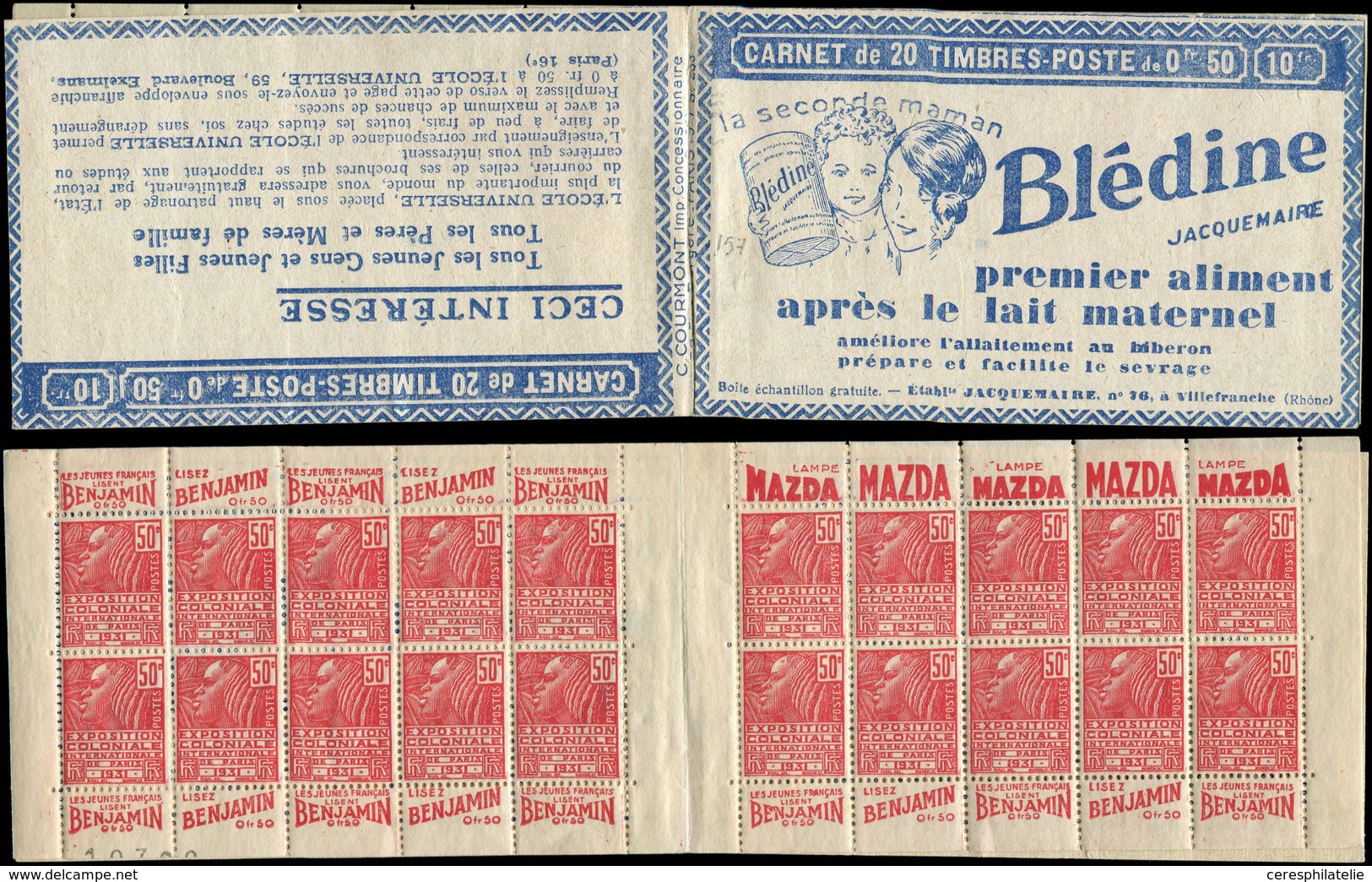 CARNETS (N°Cérès Jusqu'en1964) - 157  Fachi, 50c. Rouge, N°272A, T II, S. 233, BLEDINE, Regommé, Sinon TB - Otros & Sin Clasificación