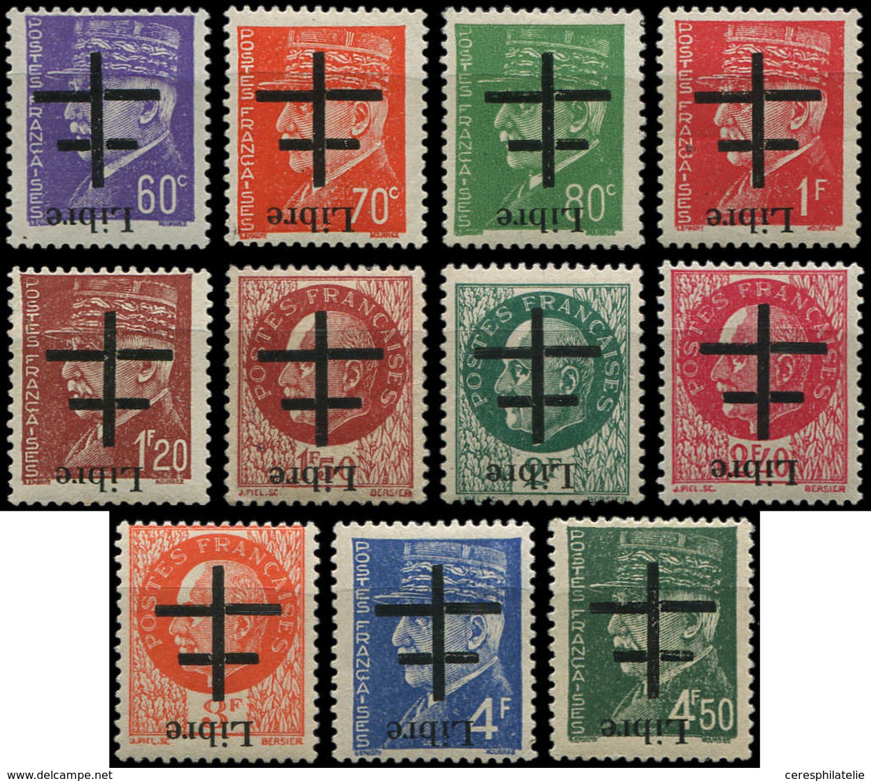 * TIMBRES DE LIBERATION - AIGURANDE 1/11 : La Série, Surcharge RENVERSEE, TB - Liberación