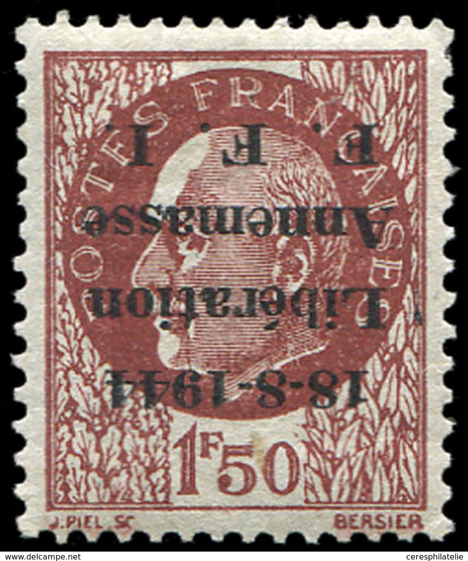 * TIMBRES DE LIBERATION - ANNEMASSE 6a : 1f50 Brun-rouge, Surcharge RENVERSEE, TB - Liberación